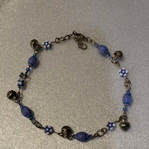 Blue and Silver Beaded Anklet